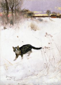 Cat Stalking over Snow, 1884 (panel)